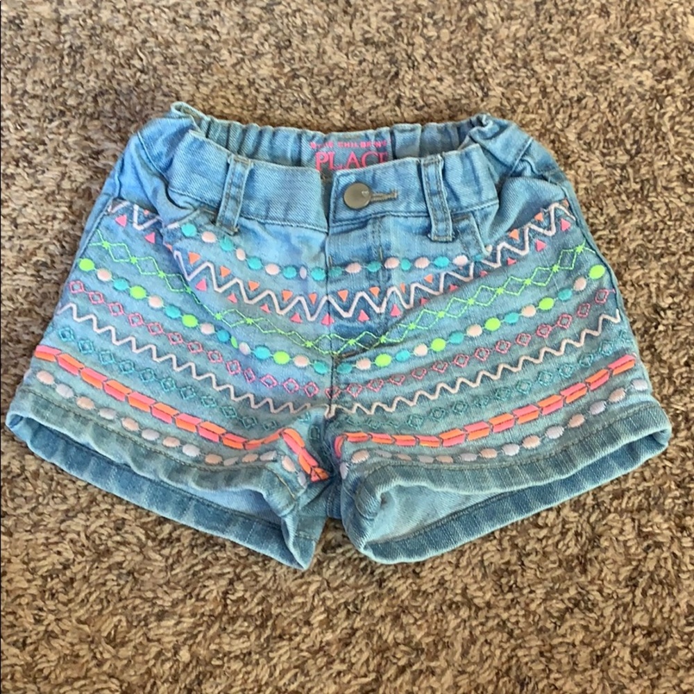 Embroidered denim shorts